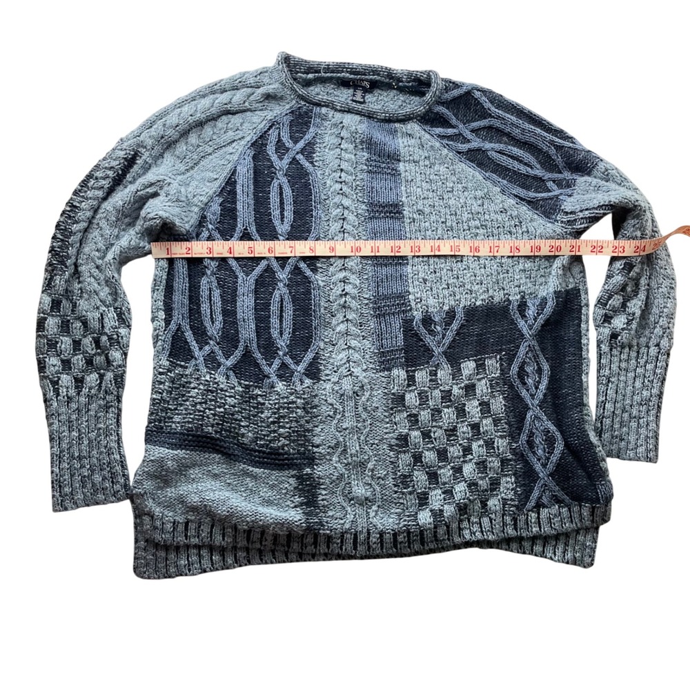 Vtg Chaps Patchwork Cable Knit Eclectic Grandpa C… - image 5